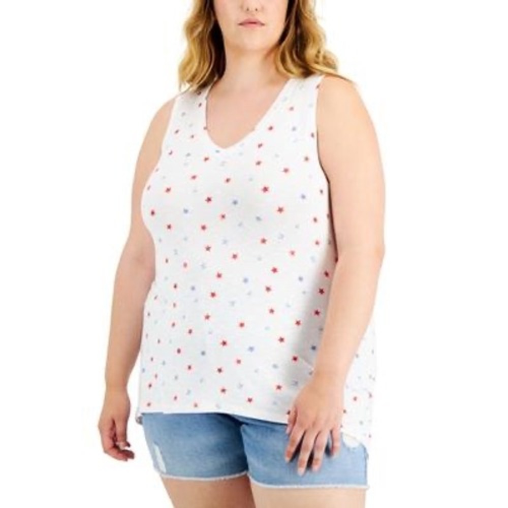 Style & Co Plus Size V-Neck Tank Top- Red, White,‎ and Blue Star - Size